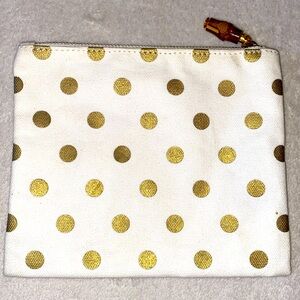 Toss Designs ivory gold polkadot canvas zippered pouch 8 x 6.5” EUC